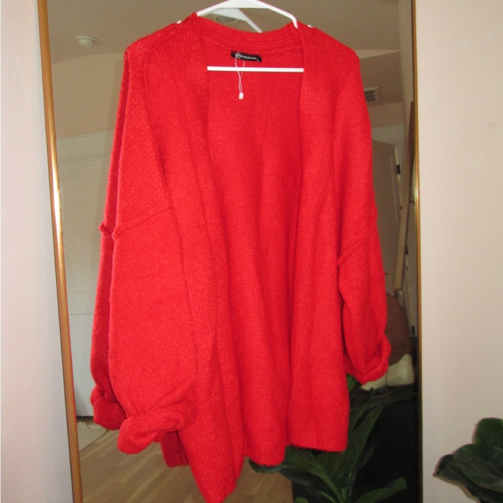 Vibrant Red Open Front Cardigan Sweater